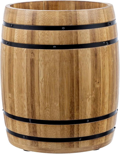 MyGift Wine Barrel Design Kitchen Utensil Crock, Light Brown Solid Bamboo Wood Cooking Tool Holder - Image 4