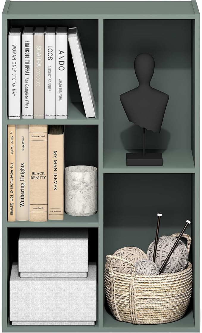 Furinno LUDER Book Shelf, 5-Cube Bookshelf, Reversible Bookcase, 9.4 x 19.5 x 31.5, Easy Assembly, for Living Room, Bedroom, Home Office, Sage Green - Image 5