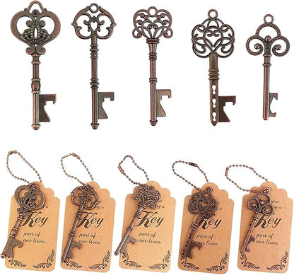 WODEGIFT 50pcs Skeleton Key Bottle Opener,Bridal Shower Party Favors,Souvenirs for guests Bulk,Wedding Party Favor Souvenirs Gift with Escort Tag (Red copper) by WODEGIFT
