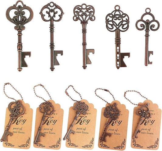 WODEGIFT 50pcs Skeleton Key Bottle Opener,Bridal Shower Party Favors,Souvenirs for guests Bulk,Wedding Party Favor Souvenirs Gift with Escort Tag (Red copper) by WODEGIFT