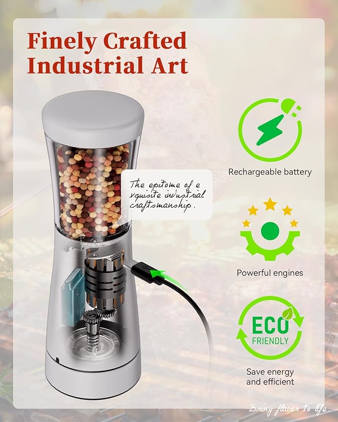 Electric Salt and Pepper Grinder Set with Storage Base, Stainless Steel Rechargeable Salt and Pepper Grinder Set with 4.5 oz Large Capacity, 1.8" Wide Mouth, Adjustable Coarseness, Ideal for Kitchen - Image 4