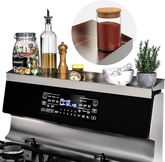 IIIOIIIA Stove Top Magnetic Shelf for Kitchen Organization, 30" Magnetic Spice Rack Over the Stove, 4" Deep Spice Organizer With Border All Around, Brushed Stainless, Silver by MOMABROTHERS