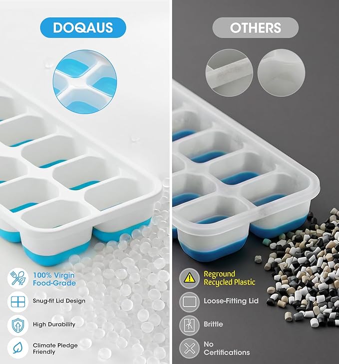 DOQAUS Ice Cube Tray with Lid and Bin - 4 Pack Silicone Ice Cube Trays for Freezer, Stackable Ice Bucket Kits with Storage Container & Scoop for Kitchen, RV, Cocktail, Coffee - Image 2