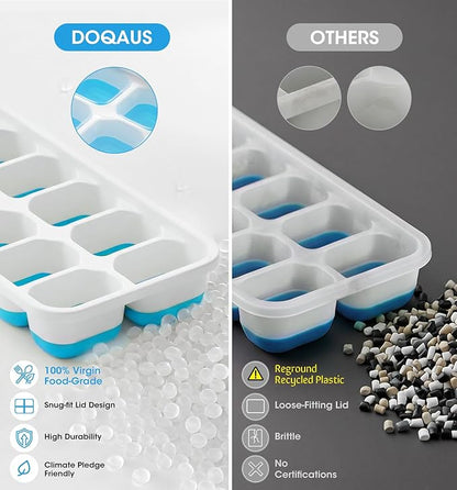 DOQAUS Ice Cube Tray with Lid and Bin - 4 Pack Silicone Ice Cube Trays for Freezer, Stackable Ice Bucket Kits with Storage Container & Scoop for Kitchen, RV, Cocktail, Coffee - Image 2