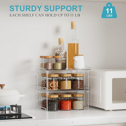 STARLATTA 2 Pcs Cabinet Organizer Shelf, Stackable Kitchen Counter Shelves, Spice Rack,Countertop Organizers, Clear Plastic Storage Shelves Rack for Makeup,Bathroom,Cupboard,Desk,Pantry Organization - Image 5