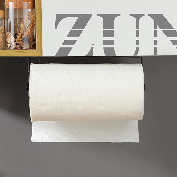 ZUNTO Black Paper Towel Holder Cabinet Door or Under Cabinet - Self Adhesive Big Roll Rack, Wall Mount Paper Towel Bar for Kitchen, Stainless Steel, - Image 5