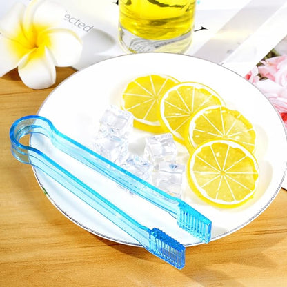 10 Pcs Plastic Buffet Serving Tongs, Clear Blue Kitchen Tongs Mini Serving Utensil Tongs for Food Ice Salad Buffet Barbecue Cookies, 6.3 Inches