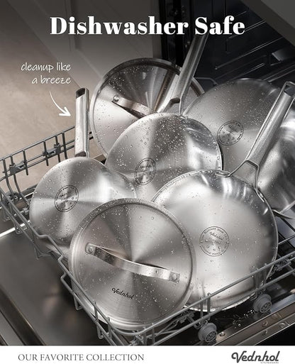 Stainless Steel Frying Pan Set 8+10+12 Inch,Tri-Ply Stainless Steel Skillets,Brushed Steel Pans for Cooking,Oven&Dishwasher Safe,Induction and All Stove Compatible