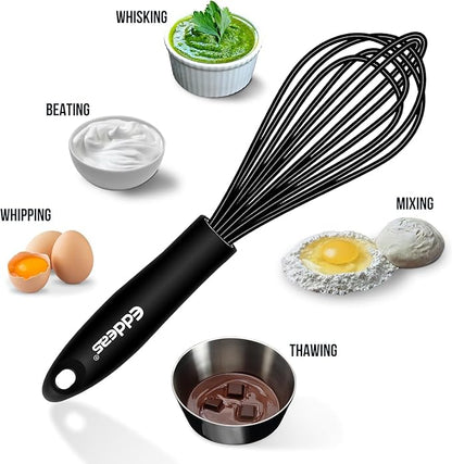 Eddeas Silicone Whisk - Non Scratch Whisks for Cooking, 500°F Heat Resistant Siliocne Wisk tool, Heavy Duty Kitchen Whisks, for Blending, Beating, set of 4 (5+7+9+11 inch) Black - Image 9