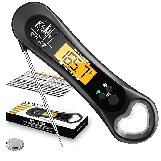 Meat Thermometer Digital, Instant Read Meat Thermometer for Grill and Cooking, with Bottle Opener, Backlight & Calibration Food Thermometer, Kitchen Gadgets for BBQ, Turkey, Candy, Liquids by Biison