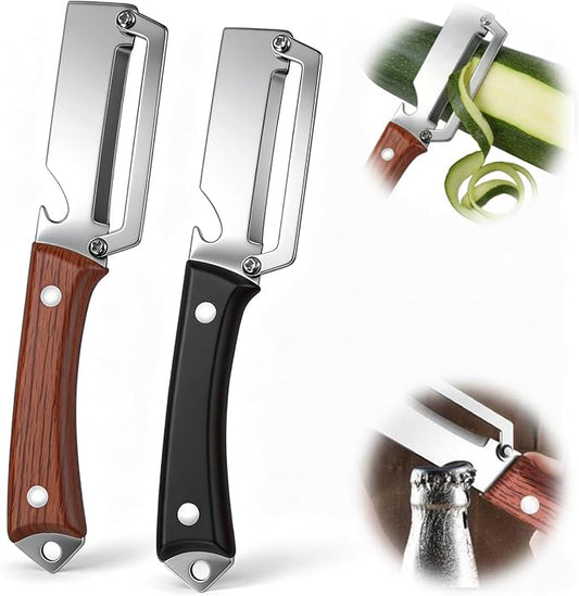 2026 Upgrade Premium Vegetable Peeler,with Wooden Handle and Bottle Opener,3-in-1 Stainless Steel Kitchen Tool,Easy to Clean for Fruit Potato Pumpkin Papaya(2 Pcs)