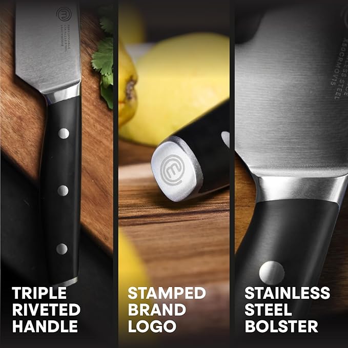 MasterChef Chef Knife Set with Bag, Knife Roll Set with 5 Professional Quality Kitchen Knives for Precision Home Cooking, High Carbon Stainless Steel Blades & Triple Riveted Handles