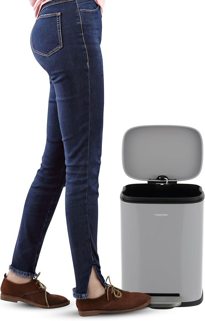happimess HPM1006I Connor Rectangular 13-Gallon Trash Can with Soft-Close Lid and Free Mini Trash Can, Fingerprint Resistant, Modern, Minimalistic for Home, Kitchen, Office, Bathroom, Fog Gray - Image 8
