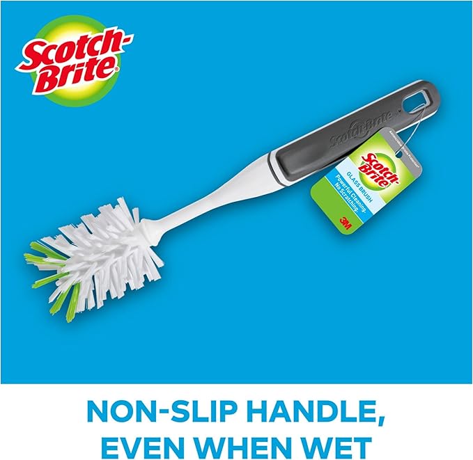 Scotch-Brite Glass and Water Bottle Brush, Long-Lasting,Safe on Glassware,Shaker Bottles,Food Processors & More,Non-Slip Handle, Durable,Reusable,Clean in Top Rack of Your Dishwasher (Pack of 6) - Image 4