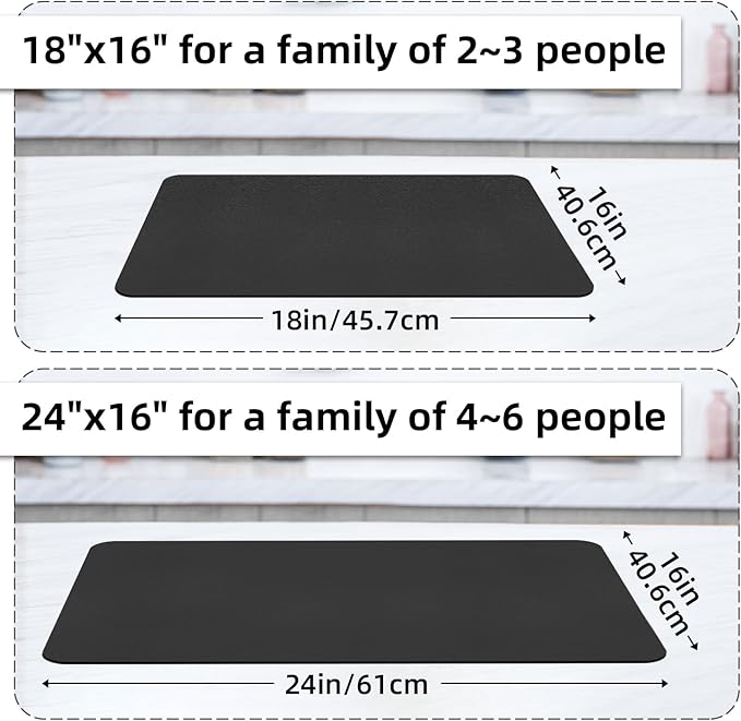 LOPNUR Kitchen Dish Drying Mat, 24"x16" Large Dish Drying Mats for Kitchen Counter, Diatomite Coffee Mat, Super Absorbent Dish Drying Pad, Heat Resistant Mat with Anti-slip Rubber Backed, Black - Image 5