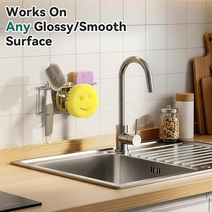 3-IN-1 Multiuse Sponge Holder for Kitchen Sink, Sponge Caddy for Scrub Daddy/Scrub Mommy Smiley Face, Sink Organizer Accessories for Dish Brush, Scrubber - with 2 Suction Cups & 1 Adhesive Hook - Image 5