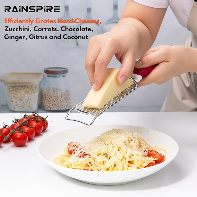 Rainspire Professional Cheese Graters for Kitchen Stainless Steel Handheld, Metal Lemon Zester Grater With Handle For Cheese, Chocolate, Spices, Kitchen Gadgets Tools, Soft Grip Handle (Red) - Image 7