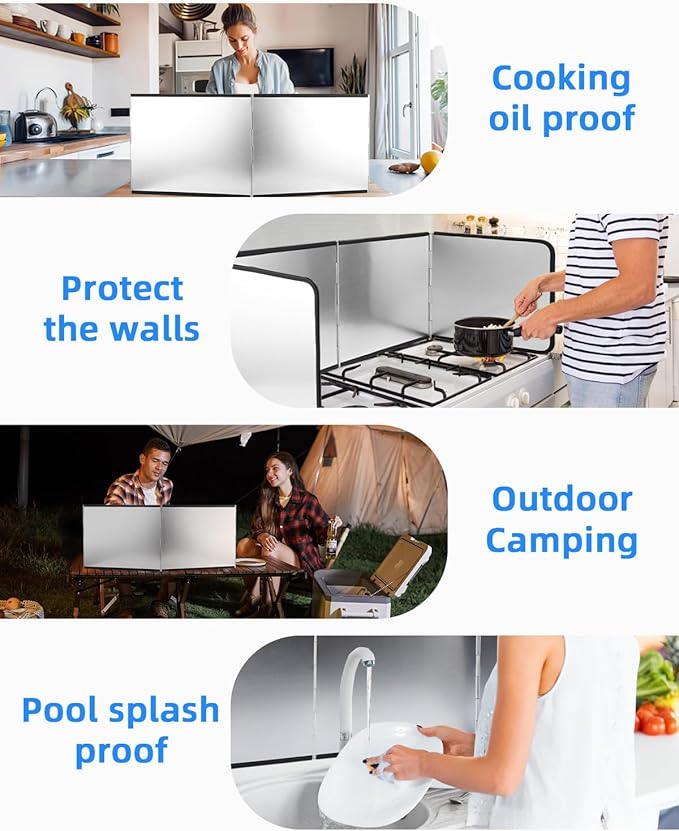 4 Sided Splatter Guard Foldable Stainless Steel Stove Splash Guard 11.8″ Height Oil Splatter Screens for Frying Kitchen Backsplash Protector Nonstick Oil Splatter Guard for Cooking - Image 6