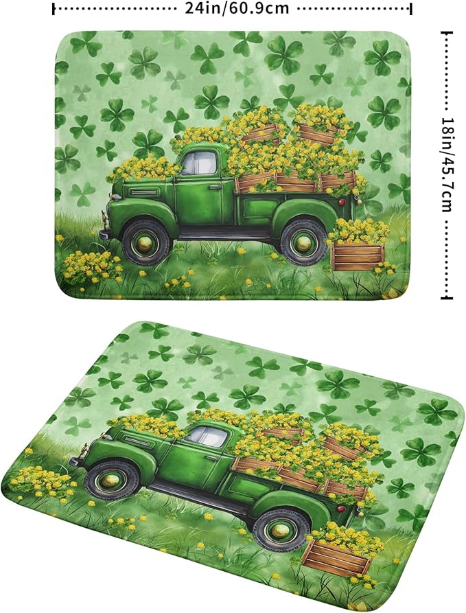 Green Holiday Dish Drying Mat Lucky Clover Truck Drying Mat for Kitchen Counter 18 X 24 - Image 2