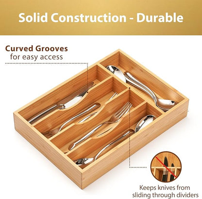 Umilife Bamboo Kitchen Drawer Organizer, 8.25 Inch Silverware Utensils Tray Holder for Small Drawer, Wood Caddy for Flatware Cutlery Knives - Image 3