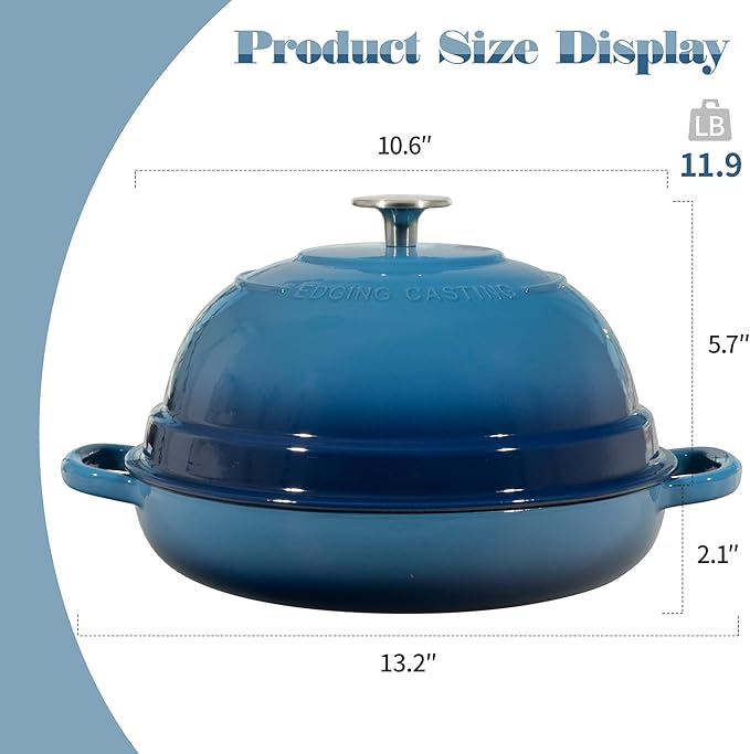 EDGING CASTING Enameled Cast Iron Dutch Oven Pot with Lid, Round Bread Oven for Homemade Sourdough Bread Baking, 6 Quart, Lake Blue - Image 3