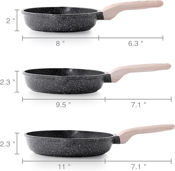 Kordisen Nonstick Frying Pan Set, 3 Piece Skillet Set, Healthy Induction Cooking Pan, Stay-Cool Handle, Compatible with All Stovetops, PFOA Free (8, 9.5, 11 Inch) - Image 6