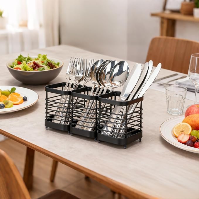 Utensil Holder, Stainless Steel Utensil Drying Rack for Kitchen Counter, Silverware Cutlery Flatware Holder Forks, Knives, Spoons, Chopsticks Organizer (Black) - Image 5