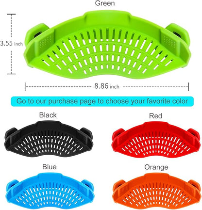 Clip On Strainer Silicone Pots and Pans, AUOON Pasta Strainer Clip on Food Strainer for Meat Vegetables Fruit Silicone Kitchen Colander, Green - Image 2