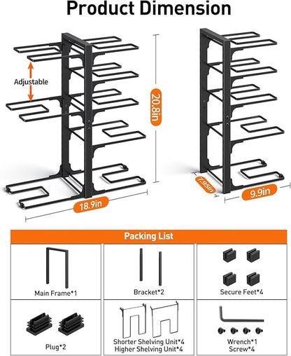 ORDORA Pots and Pans Organizer: under Cabinet, 20.8" Height Heavy Duty 120LBS Pots Pans Organizer Rack for under Cabinet 8-Tier Adjustable for Big Stockpots, Dutch Oven, Cast-iron Pans, Heavy Cookware - Image 3