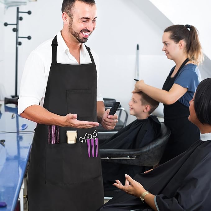 Noverlife Hair Stylist Apron with 4 Pockets, Hair Resistant 34 Inch Long Hairdresser Aprons w/Adjustable Strap for Salon