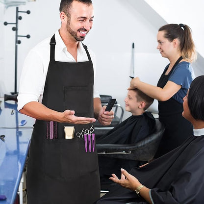 Noverlife Hair Stylist Apron with 4 Pockets, Hair Resistant 34 Inch Long Hairdresser Aprons w/Adjustable Strap for Salon