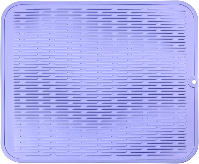 MicoYang Silicone Dish Drying Mat for Multiple Usage,Easy clean,Eco-friendly,Heat-resistant Silicone Mat for Kitchen Counter or Sink,Refrigerator or Drawer Liner Light Purple XL 18 inches x 16 inches by MicoYang