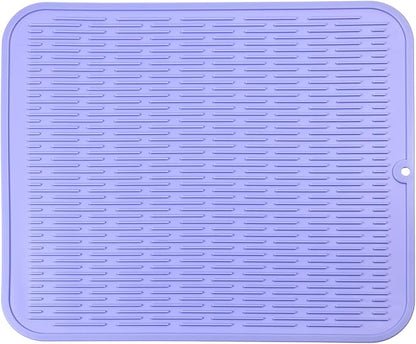 MicoYang Silicone Dish Drying Mat for Multiple Usage,Easy clean,Eco-friendly,Heat-resistant Silicone Mat for Kitchen Counter or Sink,Refrigerator or Drawer Liner Light Purple XL 18 inches x 16 inches by MicoYang