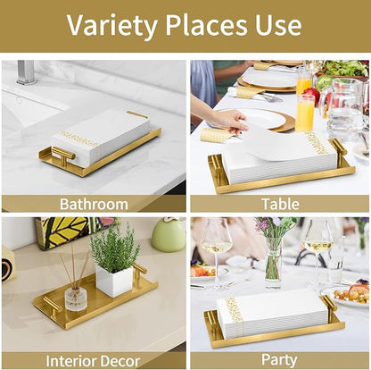 STWWO Napkin Holder for Bathroom, Guest Towel Holder Tray for Bathroom, Gold Guest Napkin Holders with T-Handle, Disposable Hand Towel Tray for Guest Room, Table, Kitchen (Pack of 2)