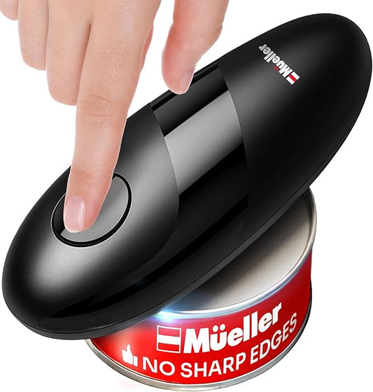 MUELLER HOME SmoothEdge Auto Electric Can Opener – Battery‑Operated One‑Touch w Magnet Lid Lifter – Portable Hands‑Free Automatic Can Openers for Seniors & Arthritis, Smooth‑Edge Cut Technology, Black by MUELLERHOME