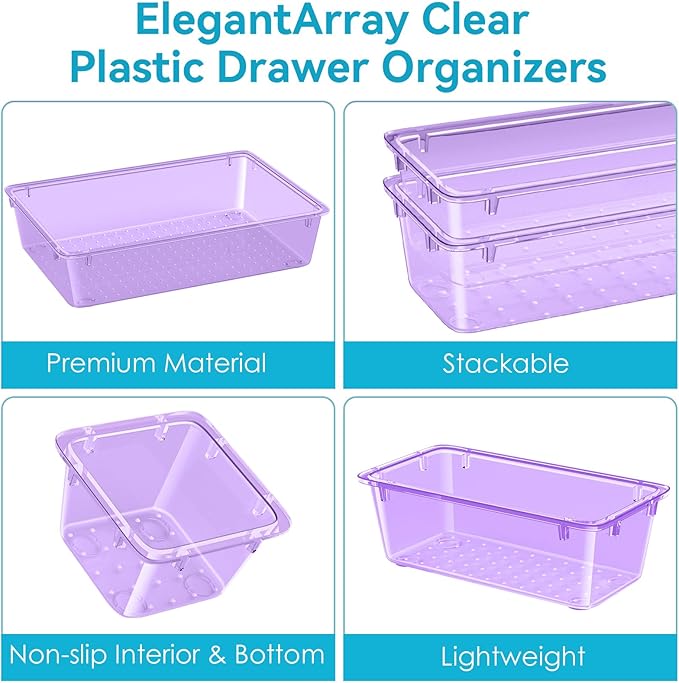 ElegantArray 12-Piece Drawer Organizer Set, 4 Sizes Versatile Plastic Vanity Organizer for Makeup, Stationery, Gadgets, in Kitchen, Bathroom, Office, and Bedroom, Purple - Image 4