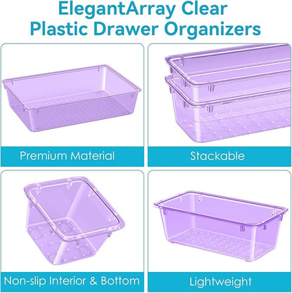 ElegantArray 12-Piece Drawer Organizer Set, 4 Sizes Versatile Plastic Vanity Organizer for Makeup, Stationery, Gadgets, in Kitchen, Bathroom, Office, and Bedroom, Purple - Image 4