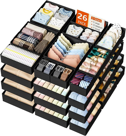 DIMJ Drawer Organizer Clothes Storage - 26 Pack Baby Dresser Organizer for Nursery, Foldable Closet Drawer Organizer Bins for Bedroom Organization, Fabric Storage Dividers for Socks, Underwears, Bras by DiMJ
