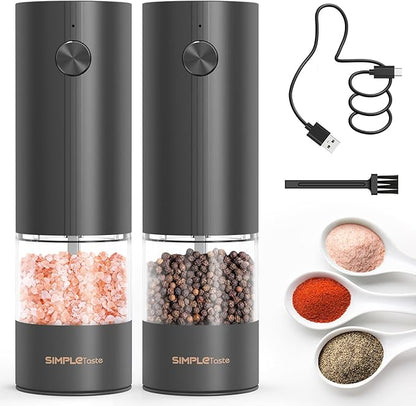 SIMPLETASTE Electric Salt and Pepper Grinder Set with LED Light, Automatic Pepper Mill Shakers with Adjustable Coarseness, One Hand Operation for Kitchen, Dining, Gifting, Black, Rechargeable - Image 9