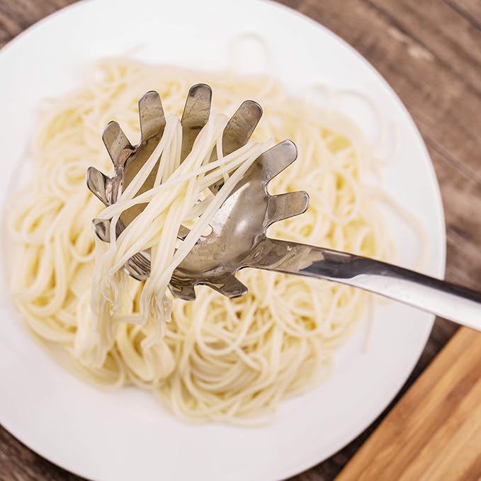 Stainless Steel Spaghetti Spoon, 12.6 Inch Pasta Server with Toothed Head and Comfortable Grip, Metal Pasta Fork for Serving Spaghetti, Linguine, Noodles, Ravioli and More