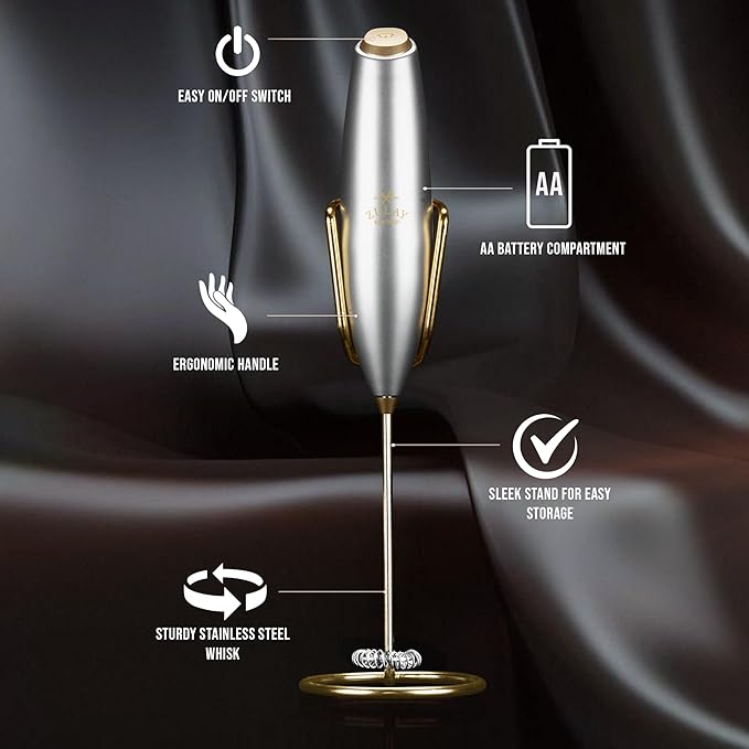 Zulay Kitchen Executive Series Luxury Gift Milk Frother with 4 Duracell Batteries – Handheld Electric Foam Maker for Coffee, Lattes & Hot Chocolate – Deluxe Finish, Ultimate Gift for Coffee Lovers - Image 3