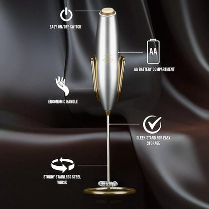 Zulay Kitchen Executive Series Luxury Gift Milk Frother with 4 Duracell Batteries – Handheld Electric Foam Maker for Coffee, Lattes & Hot Chocolate – Deluxe Finish, Ultimate Gift for Coffee Lovers - Image 3
