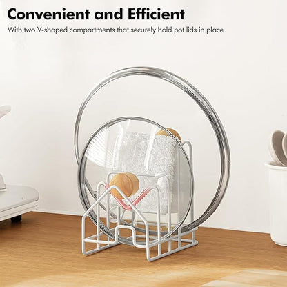 Poeland Kitchen Pot Lid Organizer, Pan Rack with 4 Compartments, Pantry Organizer Rack for Dinnerware, Bakeware, Cookware, Cutting Boards, Pan Lids (Small Size, White) - Image 5