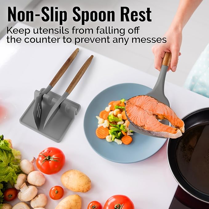 Zulay Silicone Utensil Rest - BPA-Free, Durable Spoon Rest with Drip Pad - Heat-Resistant Spoon Rest for Stove Top - Spoon Rest for Kitchen Counter - Kitchen Gadgets & Kitchen Utensils Holder - 2 Pack - Image 4