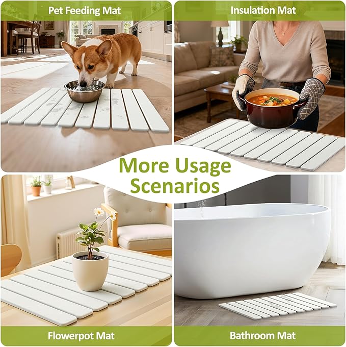 Large Stone Dish Drying Mat for Kitchen Counter, 24"(L)×16"(W), Collapsible Quick Dry Stone Dish Mats, Super Absorbent Diatomaceous Earth Drying Pad for Dishes Bottles Cups, Any Countertop (Beige) - Image 8