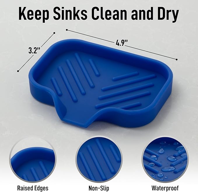 Zulay Kitchen Small Silicone Sponge Holder (4.9x3.3”) – Space-Saving Sink Organizer Tray for Sponge, Soap, Brush & More – Compact Non-Slip Dish for Kitchen & Bathroom (Turkish Sea) - Image 4