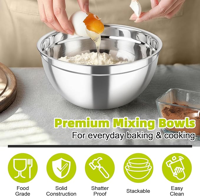TeamFar Mixing Bowls, Stainless Steel Nesting Salad Bowls with Airtight Lids Set, For Serving/Mixing/Storing, Healthy & Long-lasting, Dishwasher Safe & Easy Clean, 4.6/3 / 1.5 QT, Colorful - Image 5