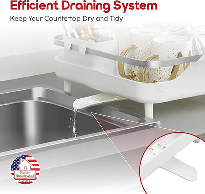 Better Houseware Expandable Dish Drying Rack - Space-Saving Stainless Steel Dish Racks for Kitchen Counter with drainboard and Detachable Cutlery Holder, Large, White - Image 2