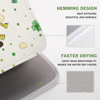 St Patrick's Day Gnome Dish Drying Mat for Kitchen Counter,Inch Lucky Shamrock Gold Coin Drying Mat 16 x 18 Inch with Absorbent Reversible Microfiber Dish Drying Pad for Coffee Bar - Image 4