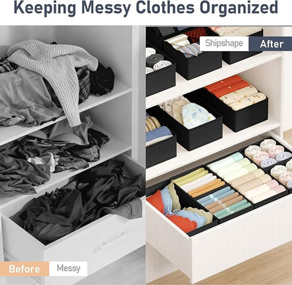 DIMJ Drawer Organizers Clothes, Set of 16 Dresser Organizer Bins, Fabric Closet Organizers and Storage, Shallow Drawer Dividers for Nursery, Clothing, Baby Clothes, Socks, Underwears, Tie (Black) - Image 6